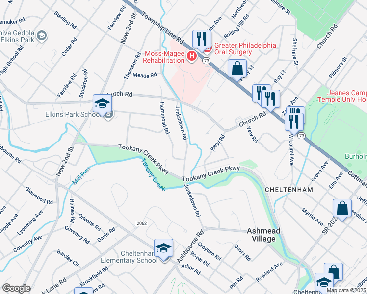 map of restaurants, bars, coffee shops, grocery stores, and more near 8014 Jenkintown Road in Montgomery County