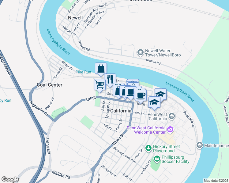 map of restaurants, bars, coffee shops, grocery stores, and more near 134 2nd Street in California