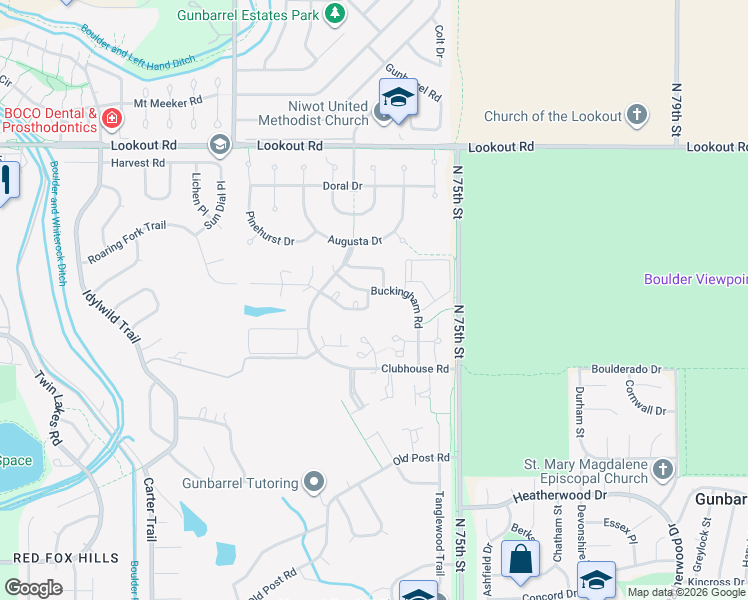 map of restaurants, bars, coffee shops, grocery stores, and more near 7393 Poston Way in Boulder