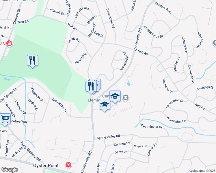 map of restaurants, bars, coffee shops, grocery stores, and more near 936 Centerville Road in Lancaster