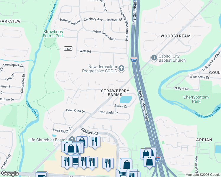 map of restaurants, bars, coffee shops, grocery stores, and more near 4532 Andes Court in Columbus