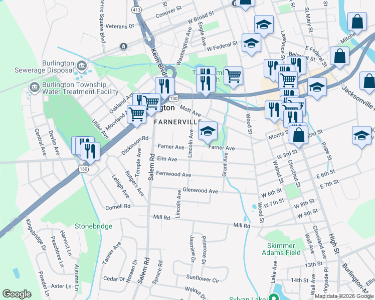 map of restaurants, bars, coffee shops, grocery stores, and more near 804 Lincoln Avenue in Burlington