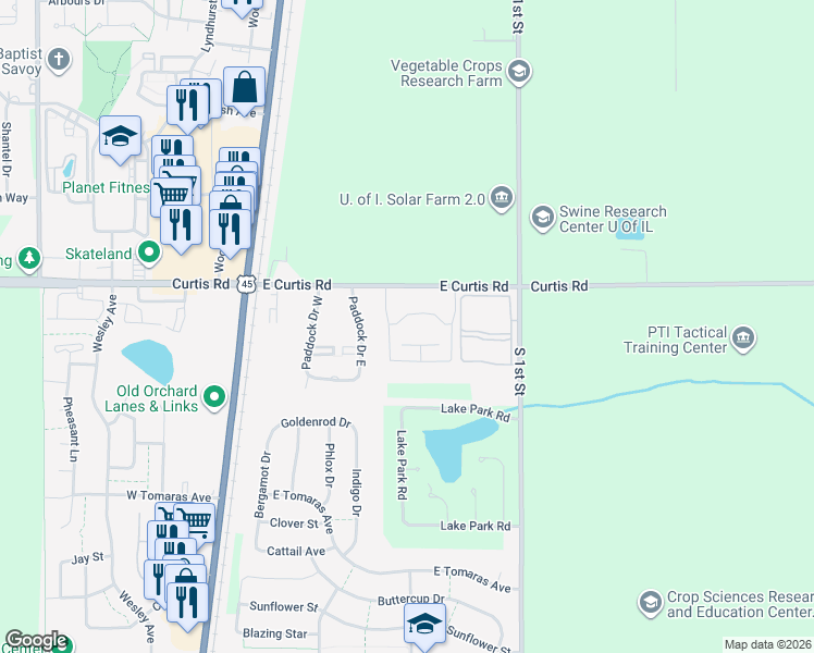 map of restaurants, bars, coffee shops, grocery stores, and more near 100 Parkview Lane in Savoy