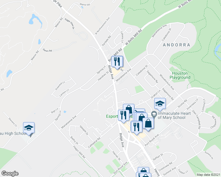 map of restaurants, bars, coffee shops, grocery stores, and more near 763 Manatawna Avenue in Philadelphia