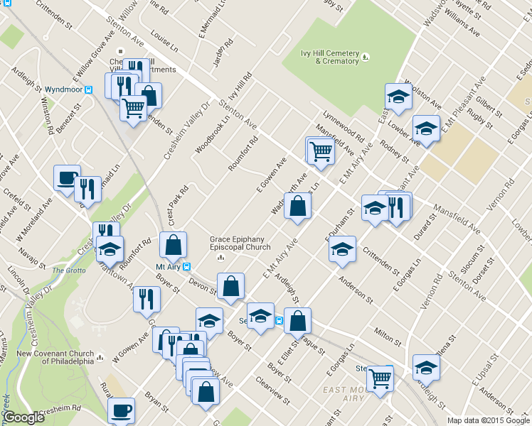 map of restaurants, bars, coffee shops, grocery stores, and more near 503 Wadsworth Avenue in Philadelphia