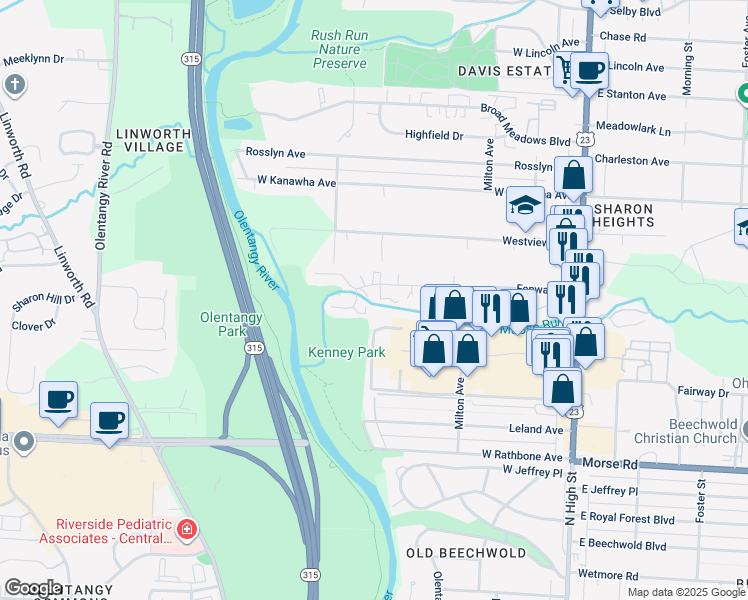map of restaurants, bars, coffee shops, grocery stores, and more near 331 Fenway Road in Columbus