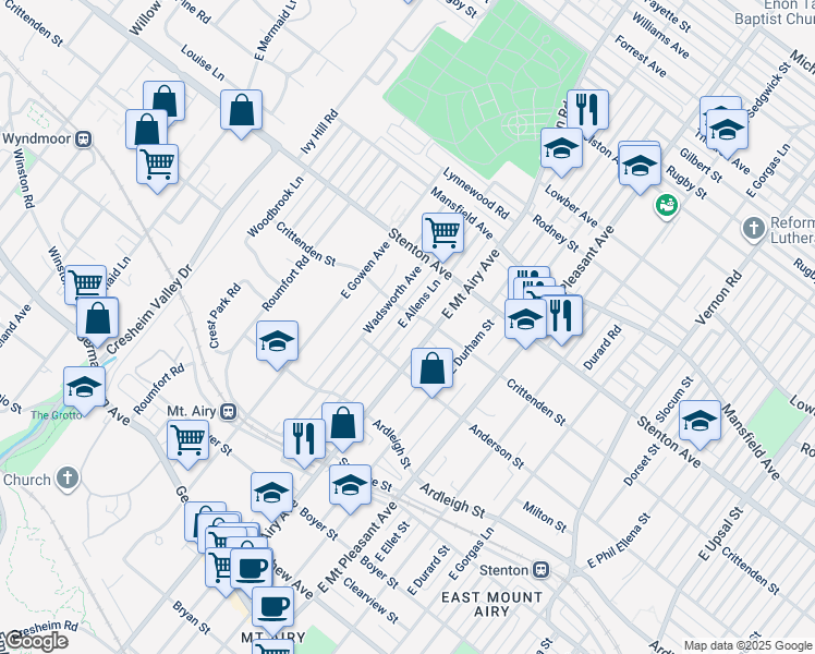 map of restaurants, bars, coffee shops, grocery stores, and more near 524 East Allens Lane in Philadelphia