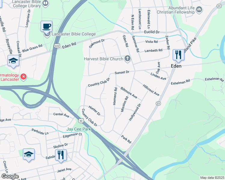 map of restaurants, bars, coffee shops, grocery stores, and more near 1549 Hiemenz Road in Lancaster