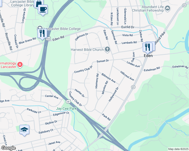 map of restaurants, bars, coffee shops, grocery stores, and more near 1549 Hiemenz Road in Lancaster