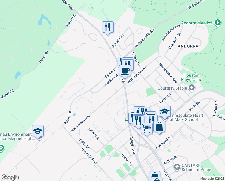 map of restaurants, bars, coffee shops, grocery stores, and more near 746 Manatawna Avenue in Philadelphia