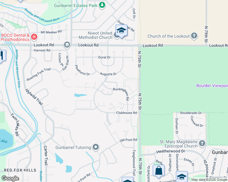 map of restaurants, bars, coffee shops, grocery stores, and more near 7393 Poston Way in Boulder