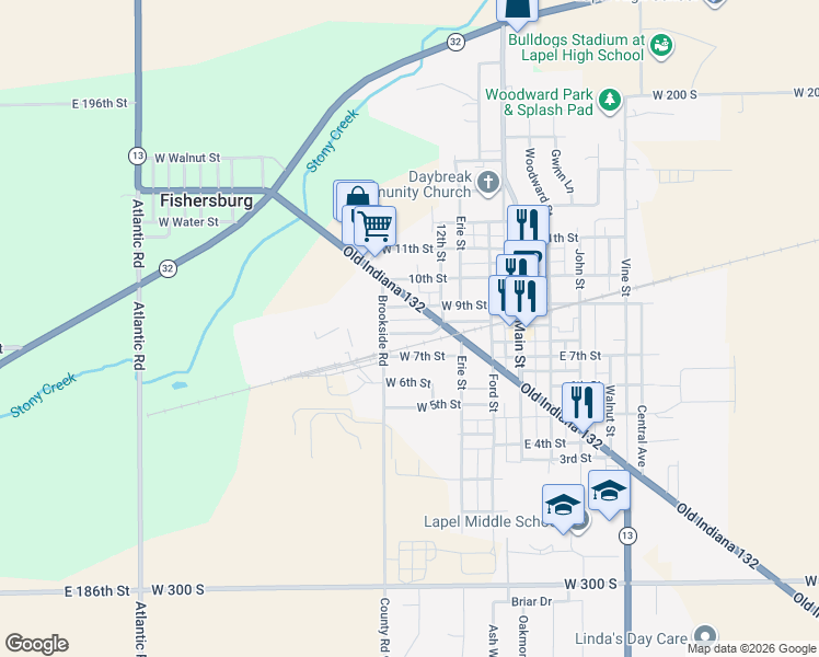 map of restaurants, bars, coffee shops, grocery stores, and more near 334 West 8th Street in Lapel