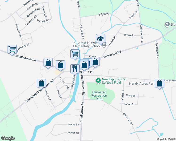 map of restaurants, bars, coffee shops, grocery stores, and more near 15 Main Street in Plumsted