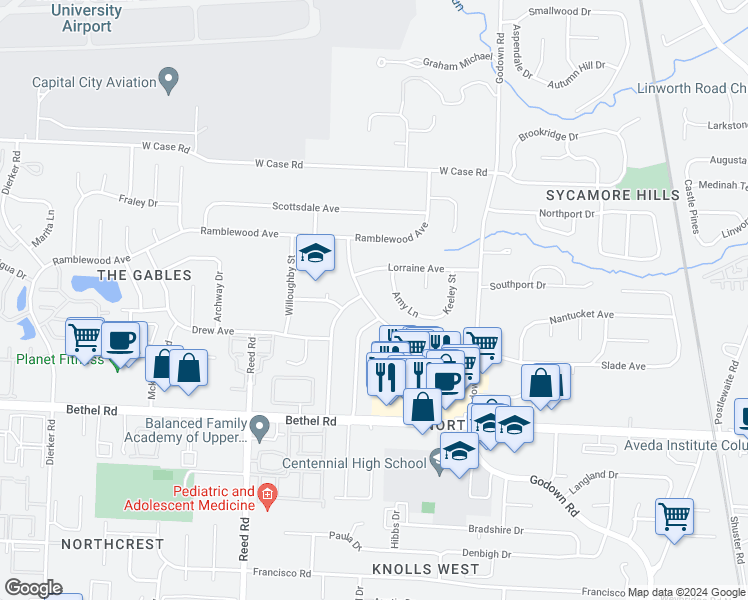 map of restaurants, bars, coffee shops, grocery stores, and more near 1590 Slade Avenue in Columbus