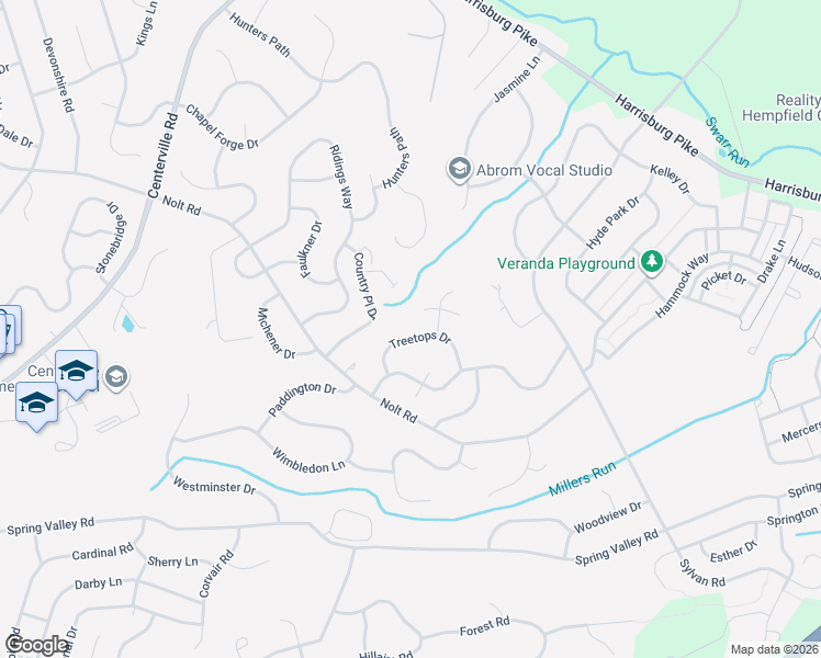 map of restaurants, bars, coffee shops, grocery stores, and more near 142 Treetops Drive in Lancaster