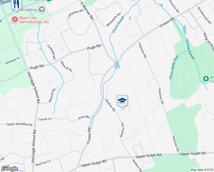 map of restaurants, bars, coffee shops, grocery stores, and more near 476 Springbrook Lane in Wayne