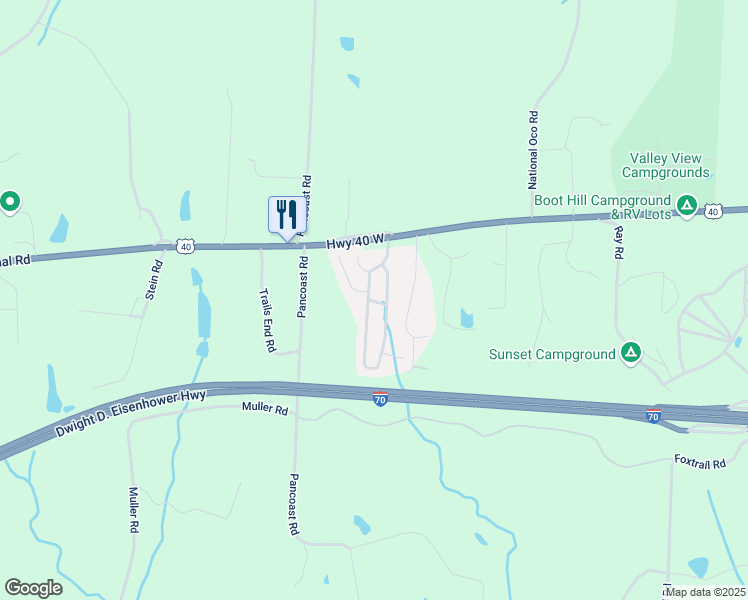 map of restaurants, bars, coffee shops, grocery stores, and more near 42600 National Road in Belmont