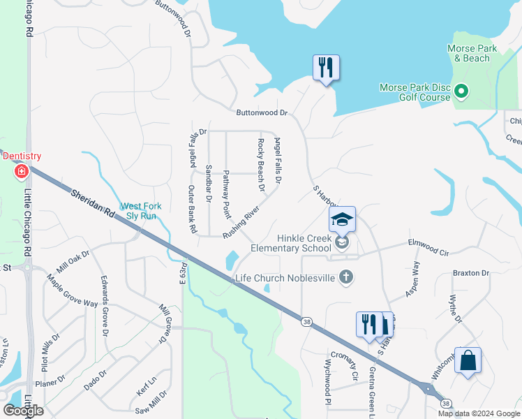 map of restaurants, bars, coffee shops, grocery stores, and more near 6561 Rushing River in Noblesville