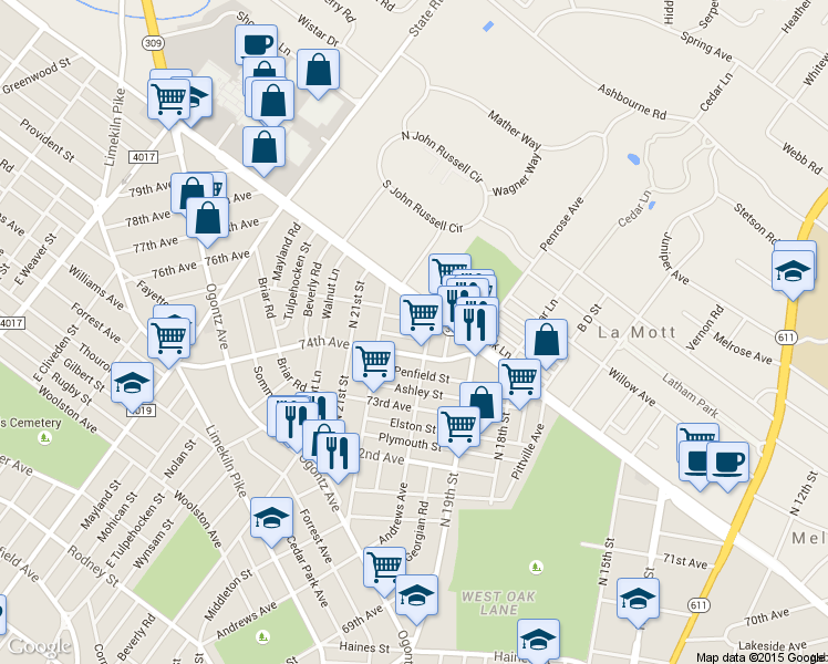 map of restaurants, bars, coffee shops, grocery stores, and more near 1963 Sterling Street in Philadelphia