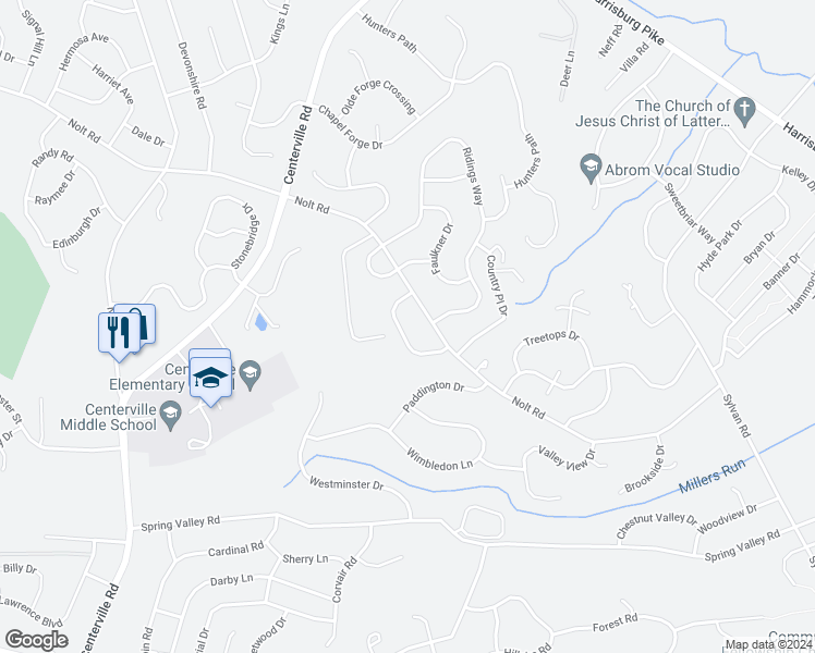 map of restaurants, bars, coffee shops, grocery stores, and more near 2839 Michener Drive in Lancaster