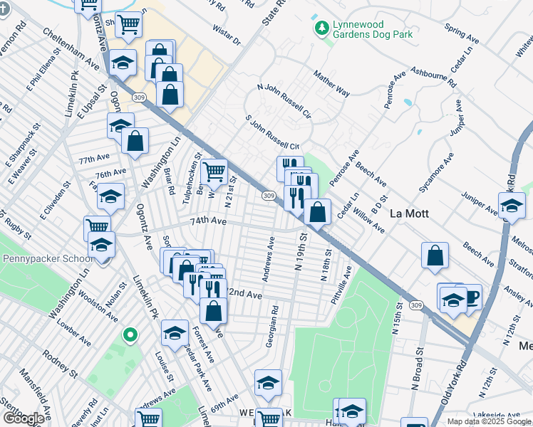 map of restaurants, bars, coffee shops, grocery stores, and more near 1963 Sterling Street in Philadelphia