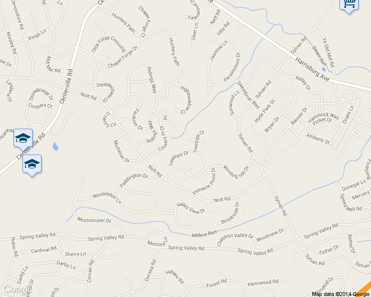 map of restaurants, bars, coffee shops, grocery stores, and more near 148 Treetops Dr in Lancaster