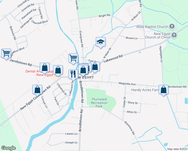 map of restaurants, bars, coffee shops, grocery stores, and more near 9 North Main Street in Plumsted