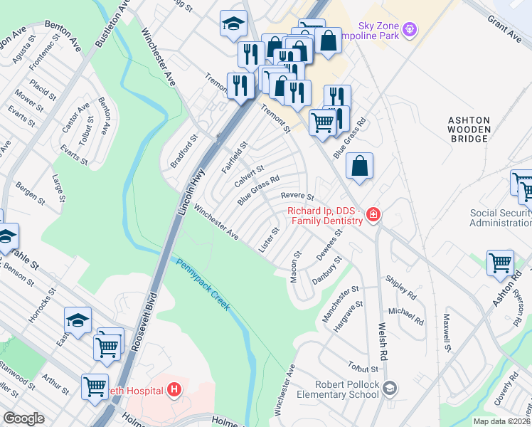 map of restaurants, bars, coffee shops, grocery stores, and more near 8902 Brous Avenue in Philadelphia