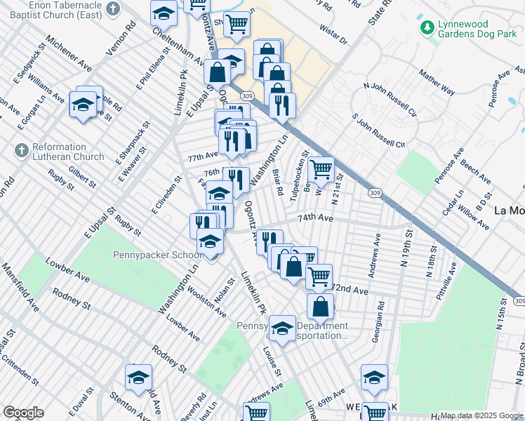map of restaurants, bars, coffee shops, grocery stores, and more near 7436 Sommers Road in Philadelphia