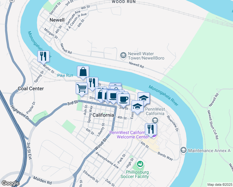 map of restaurants, bars, coffee shops, grocery stores, and more near 131 Wood Street in California