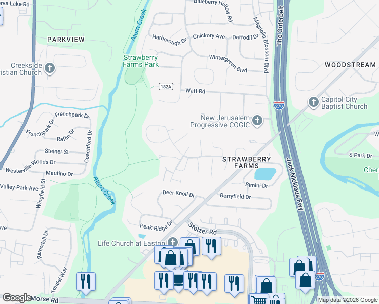 map of restaurants, bars, coffee shops, grocery stores, and more near 4560 Teton Ct in Gahanna