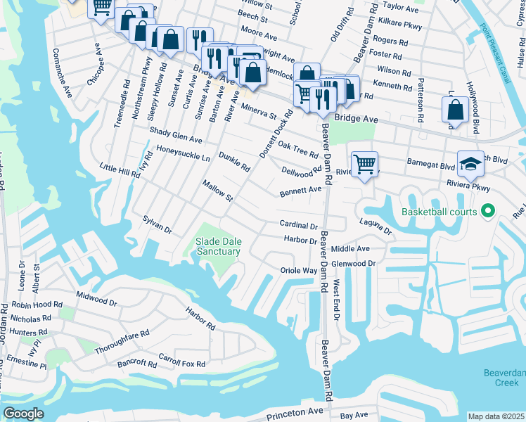 map of restaurants, bars, coffee shops, grocery stores, and more near 2341 Runyon Court in Point Pleasant