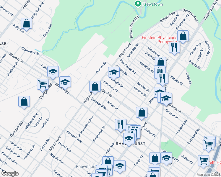map of restaurants, bars, coffee shops, grocery stores, and more near 1634 Emerson Street in Philadelphia