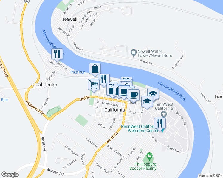 map of restaurants, bars, coffee shops, grocery stores, and more near 208 2nd Street in California