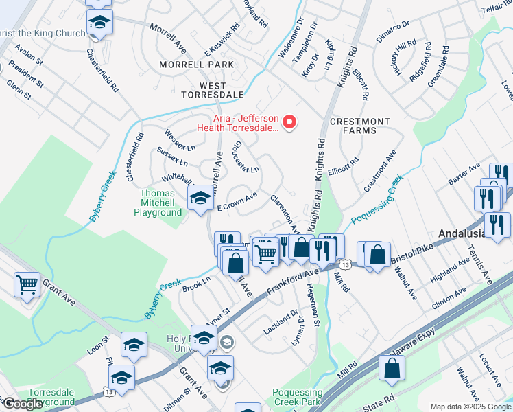 map of restaurants, bars, coffee shops, grocery stores, and more near 3714 South Hereford Lane in Philadelphia