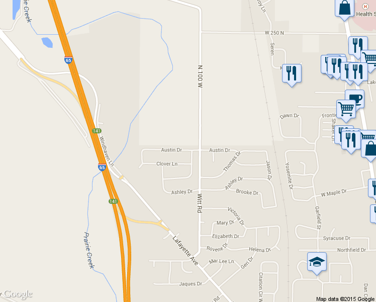 map of restaurants, bars, coffee shops, grocery stores, and more near 1617 Austin Drive in Lebanon