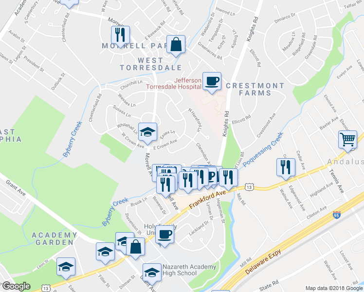 map of restaurants, bars, coffee shops, grocery stores, and more near 3714 South Hereford Lane in Philadelphia