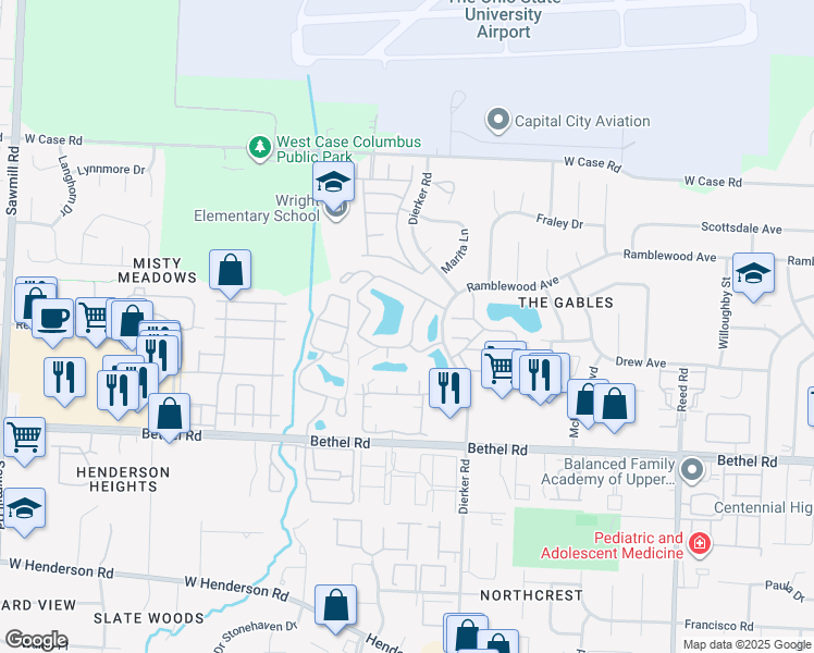 map of restaurants, bars, coffee shops, grocery stores, and more near 5487 Bermuda Bay Drive in Columbus