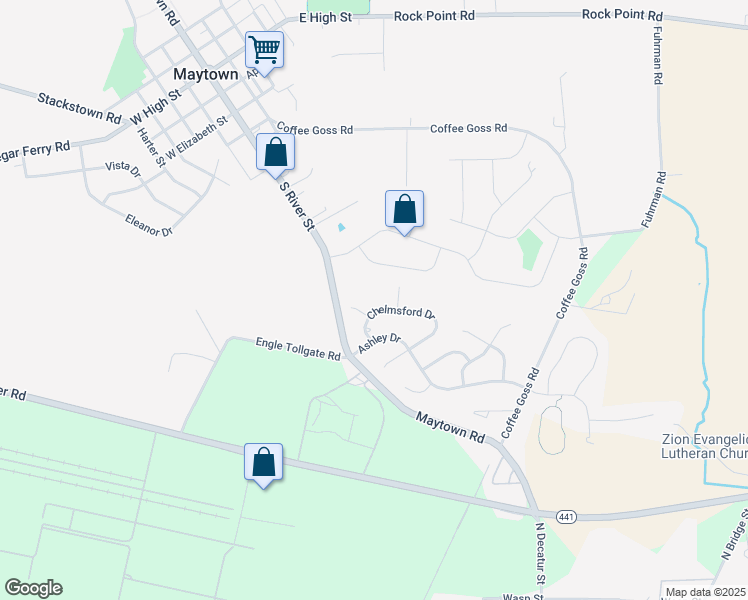 map of restaurants, bars, coffee shops, grocery stores, and more near 45 Chelmsford Dr in Marietta