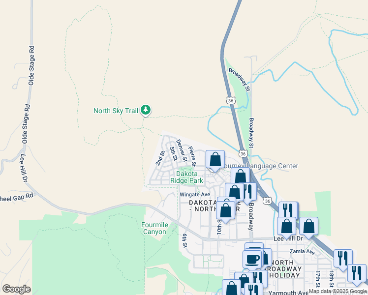 map of restaurants, bars, coffee shops, grocery stores, and more near 5259 Pierre St in Boulder
