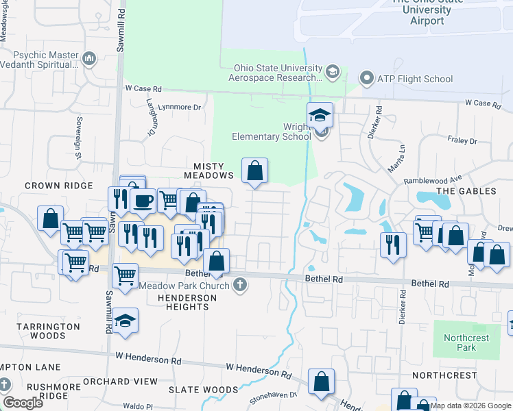 map of restaurants, bars, coffee shops, grocery stores, and more near 2527 Hyacinth Lane in Columbus