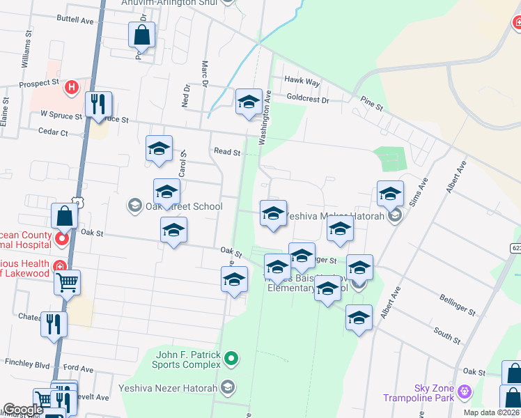 map of restaurants, bars, coffee shops, grocery stores, and more near 21 Coles Way in Lakewood