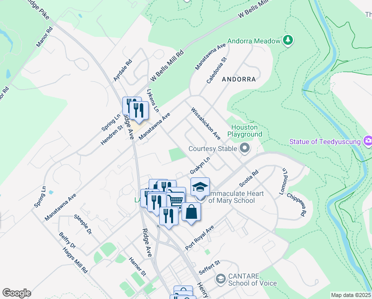 map of restaurants, bars, coffee shops, grocery stores, and more near 8719 Old Line Road in Philadelphia