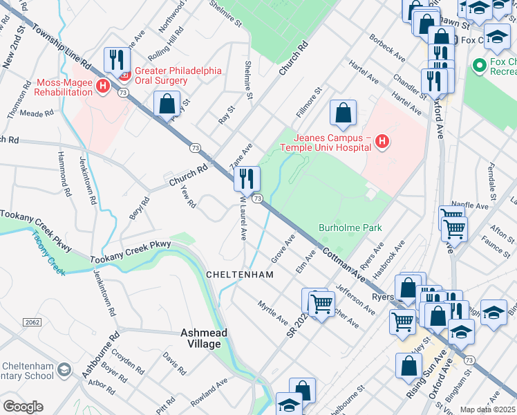 map of restaurants, bars, coffee shops, grocery stores, and more near 560 Cottman Avenue in Montgomery County