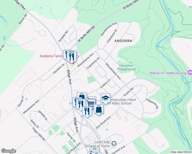 map of restaurants, bars, coffee shops, grocery stores, and more near 8719 Old Line Road in Philadelphia