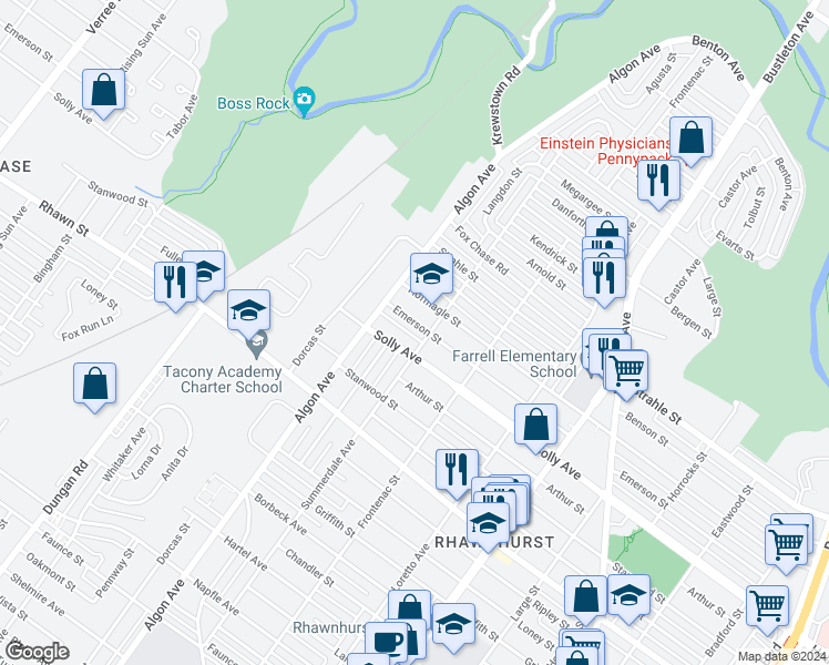 map of restaurants, bars, coffee shops, grocery stores, and more near 1628 Emerson Street in Philadelphia