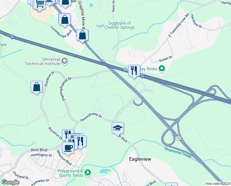 map of restaurants, bars, coffee shops, grocery stores, and more near in Chester County