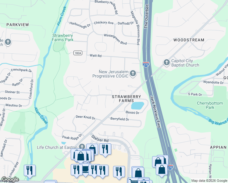 map of restaurants, bars, coffee shops, grocery stores, and more near 4546 Mount Rushmore Court in Columbus
