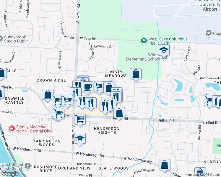 map of restaurants, bars, coffee shops, grocery stores, and more near 2645 Resler Drive in Columbus