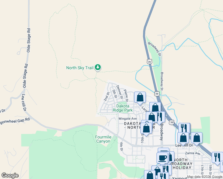 map of restaurants, bars, coffee shops, grocery stores, and more near 5315 5th Street in Boulder